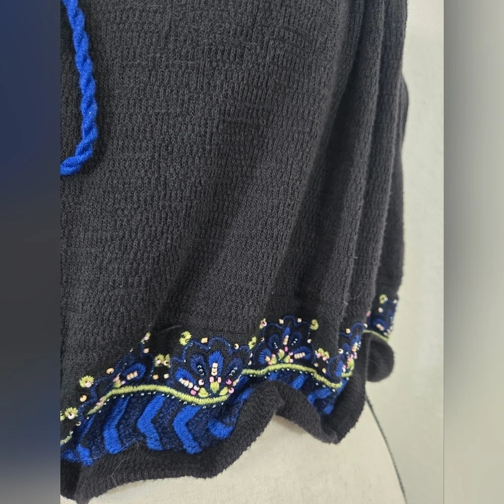 Free People No More Tiers Tube Top Black Strapless w/Blue Tassels Beaded, Small